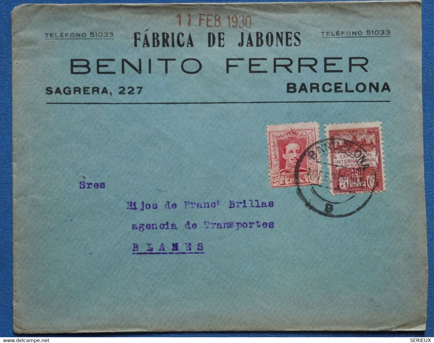 AB11 ESPAGNE  BELLE LETTRE  1930  BARCELONA  POUR BLANES FRANCE+ + AFFRANCH. INTERESSANT - Briefe U. Dokumente