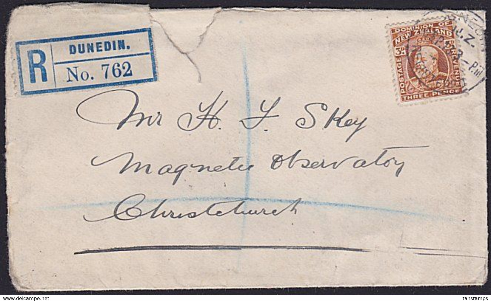 NEW ZEALAND 1913 REGISTERED COVER 3d KEVII SOLO FRANKING - Brieven En Documenten