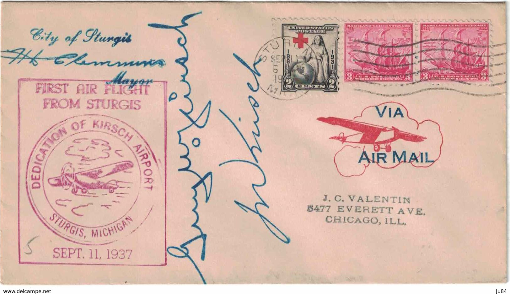 Etats-Unis - Michigan - Sturgis - Premier Vol - Dedication Of Kirsch Airport - Lettre Pour Chicago (Illinois) - 1937 - Other & Unclassified