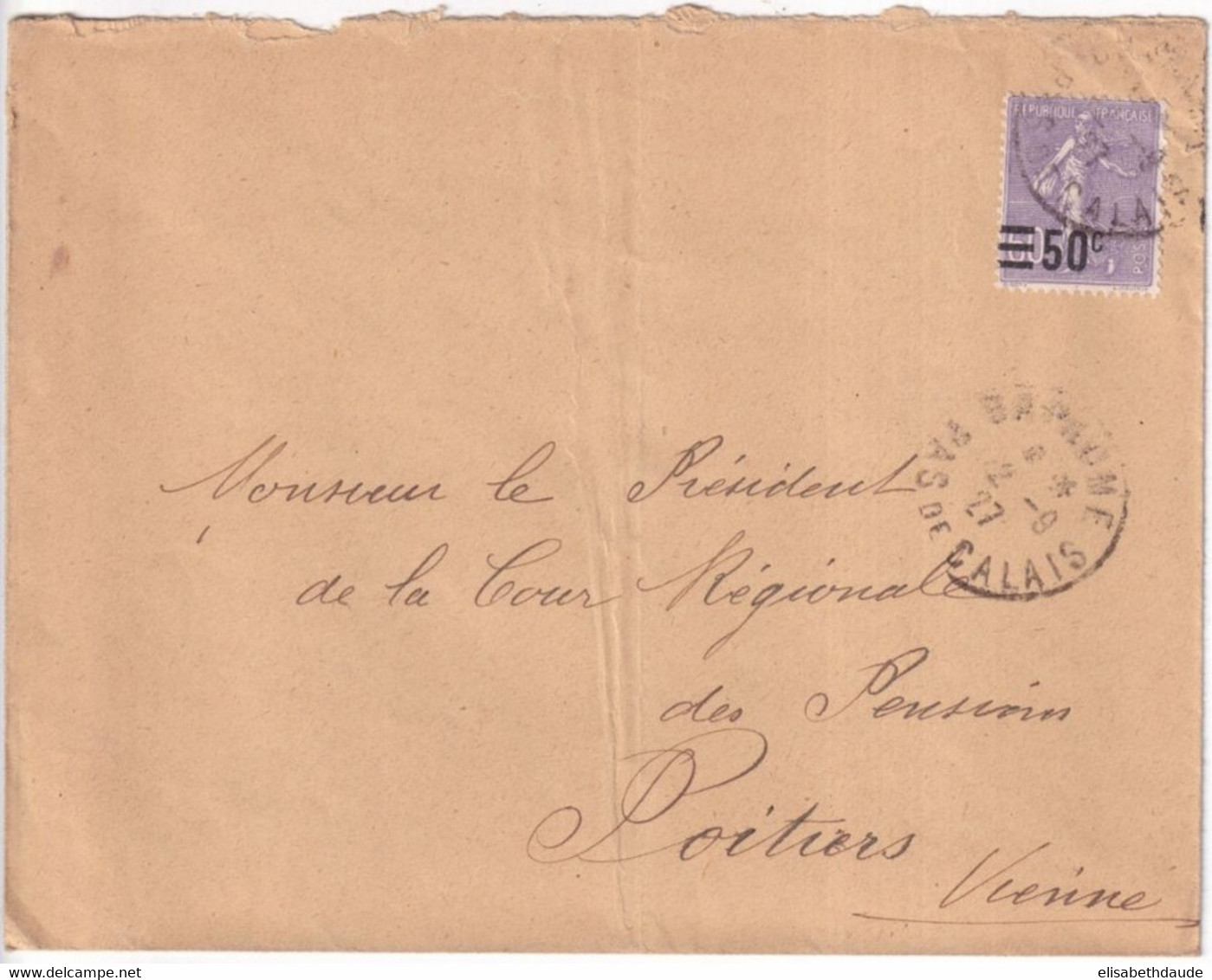 1927 - SEMEUSE SURCHARGEE ! YVERT N°223 SEUL Sur LETTRE De BAPAUME (PAS De CALAIS) - 1903-60 Semeuse Lignée