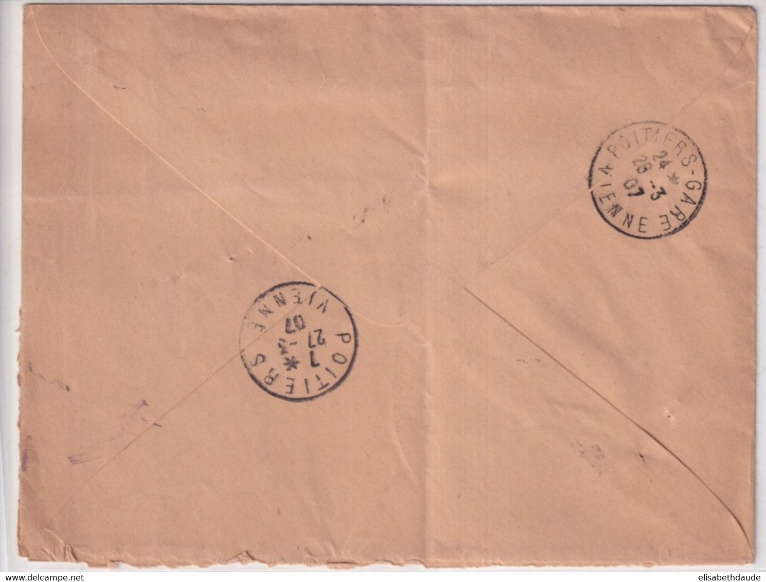 1907 - SEMEUSE YVERT N°131 + 132 Sur LETTRE RECOMMANDEE 2° ECH ! De SAINTES (CHARENTE INFERIEURE) - 1903-60 Sower - Ligned