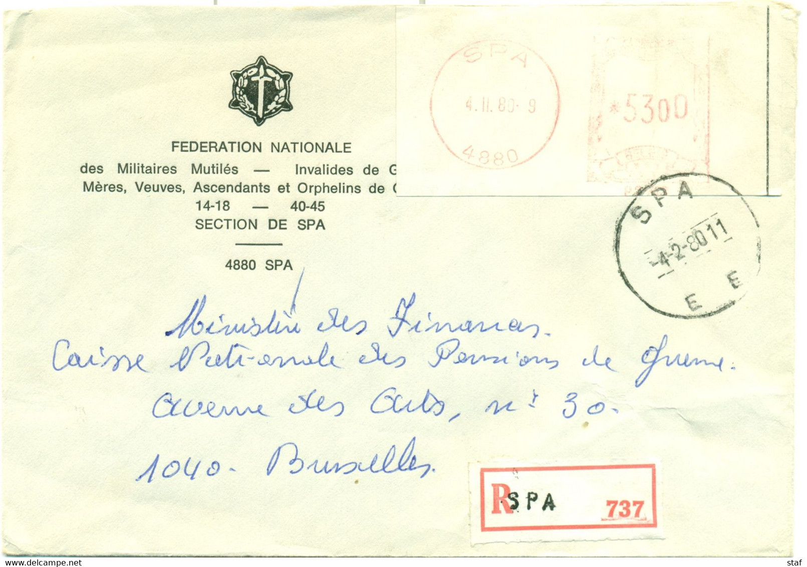 Spa - Lettre De La  Fédération Nationale Des Militaires Mutilés - Section De Spa - 4-2-80 - Otros & Sin Clasificación