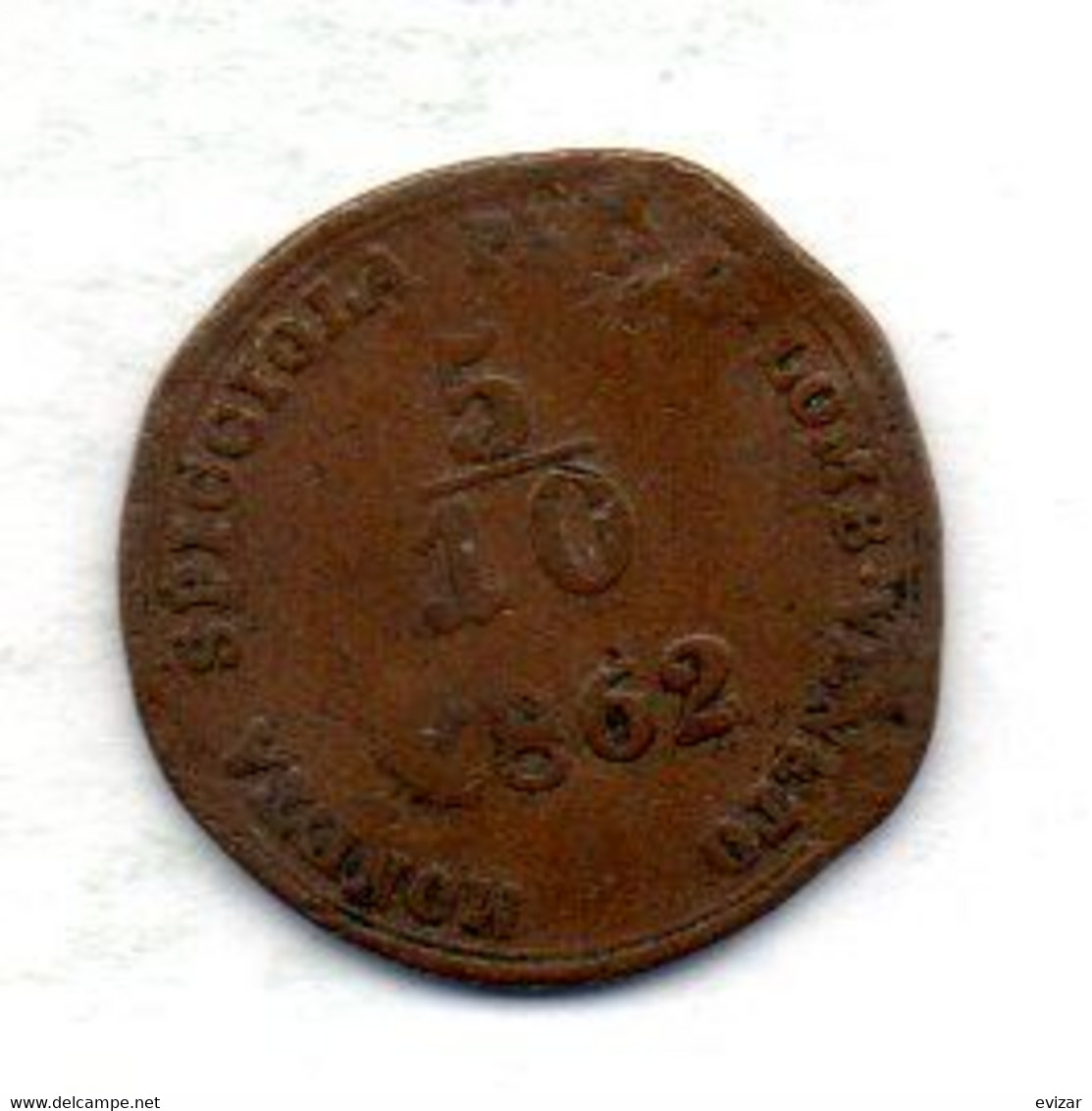 ITALIA - LOMBARDO-VENETO, 5/10 Soldo, Copper, Year 1862-B, KM #34.2 - Lombardie-Vénétie