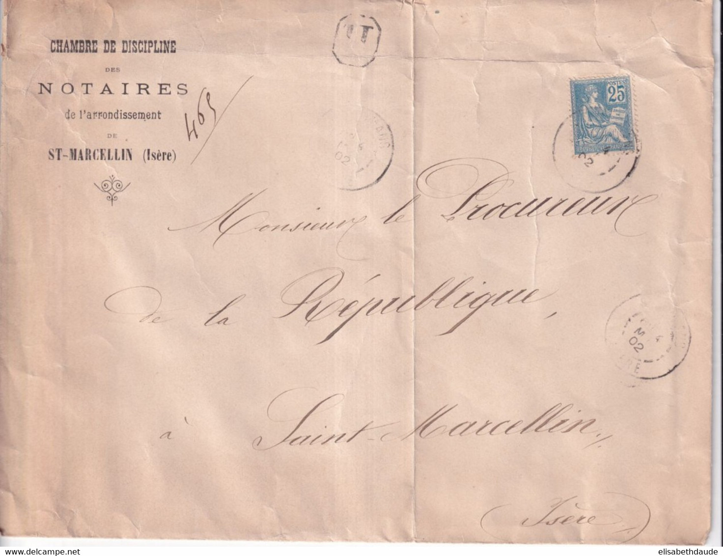 1902 - MOUCHON YVERT N°118 RARE SEUL Sur LETTRE RECOMMANDEE ! De ST MARCELLIN (ISERE) - 1900-02 Mouchon