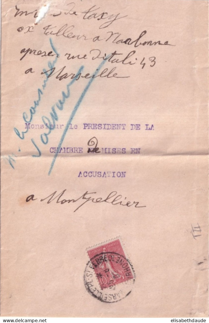 1907 - SEMEUSE YVERT N°129 II SEUL Sur IMPRIME Sous BANDE De MARSEILLE => MONTPELLIER - 1903-60 Semeuse Lignée