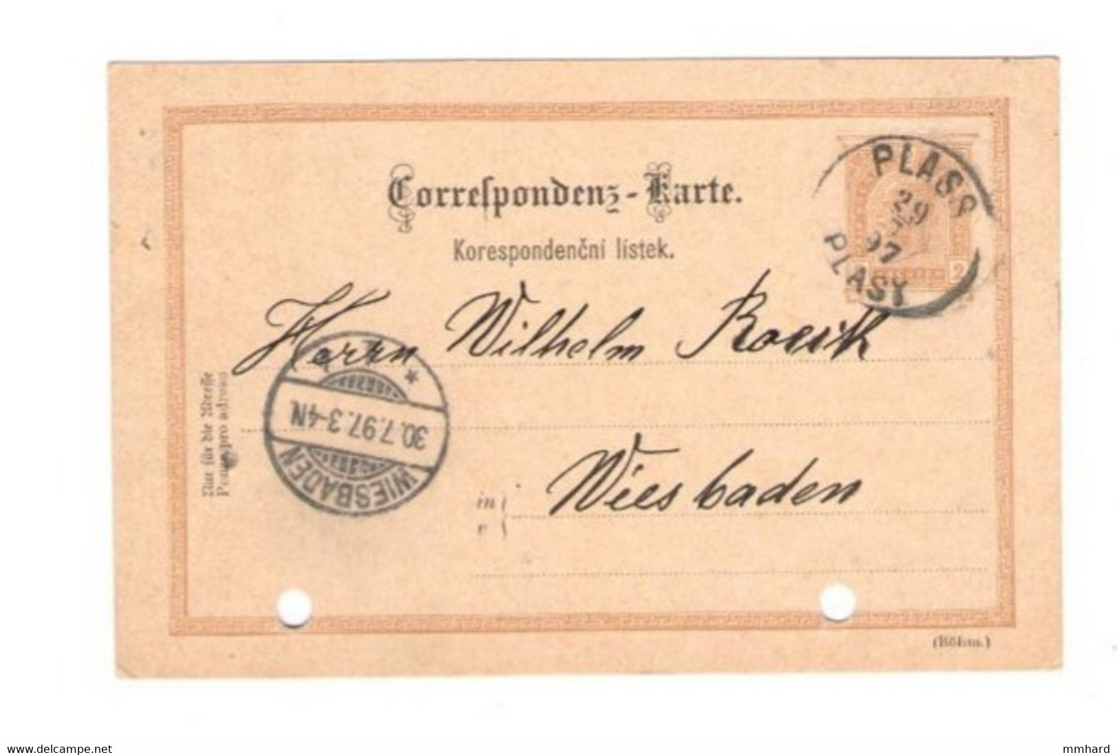 Correspondenz-Karte 2 Kreuzer, Stempel PLASS-PLASY - Ohne Zuordnung