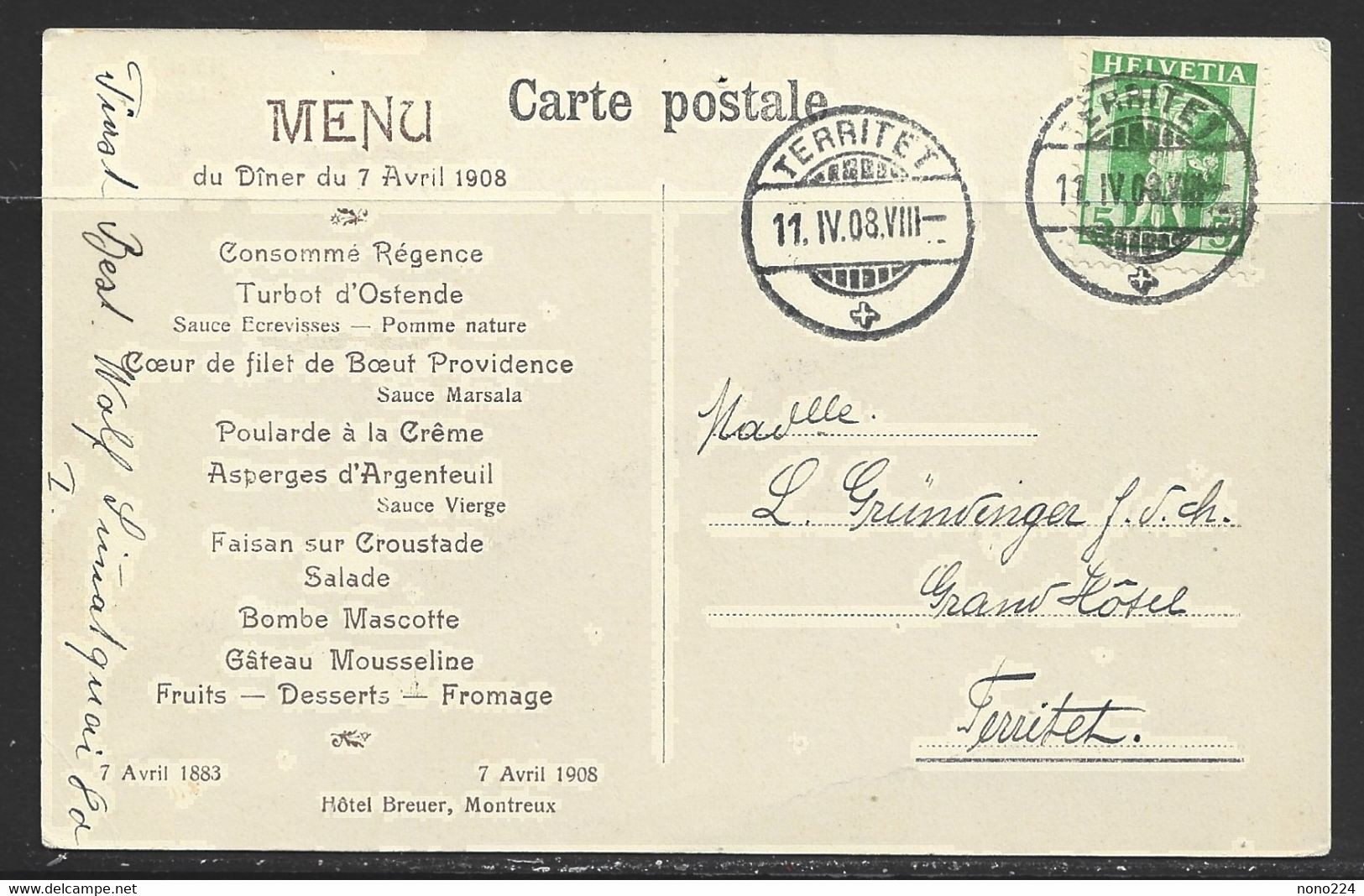 Carte P De 1908 ( Montreux / Hôtel Breuer ) - Montreux