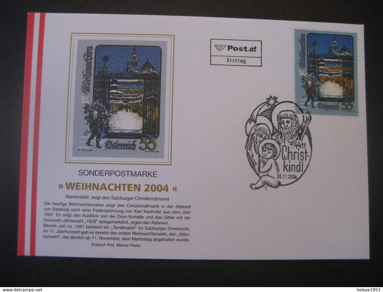 Österreich- Christkindl 26.11.2004 FDC Schmuckkuvert Mit Weihnachtsmarke Und Sonderstempel - Briefe U. Dokumente