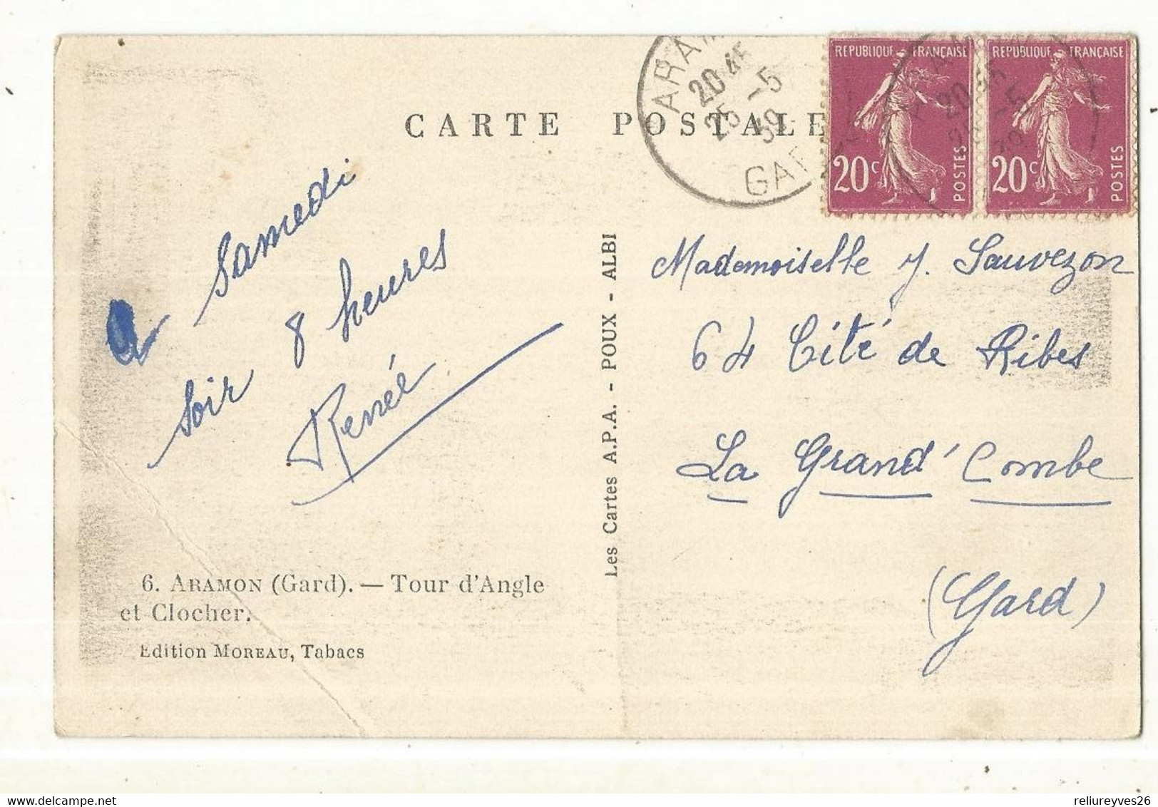 CPA, D.30, N°6 ,Aramon - Tour D'Angle Et Clocher Ed. Moreau, 1932 - Aramon