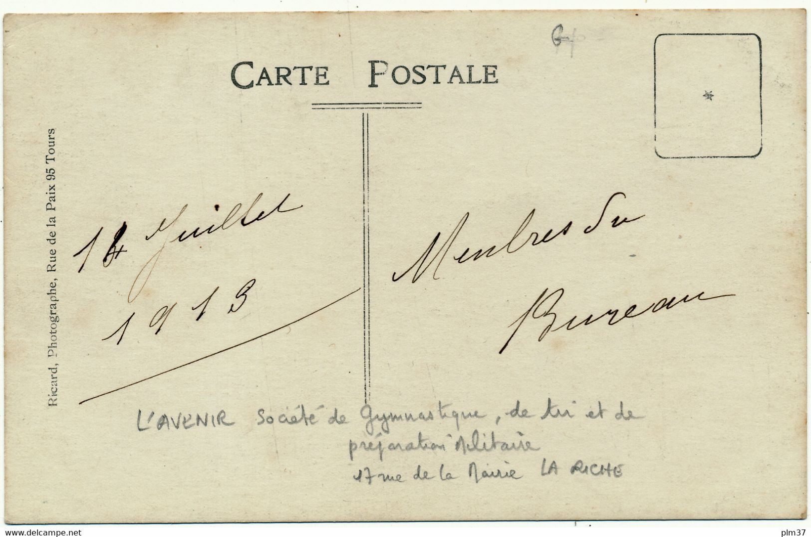 LA RICHE - Carte Photo - Société L'Avenir, Bureau 1913 - La Riche