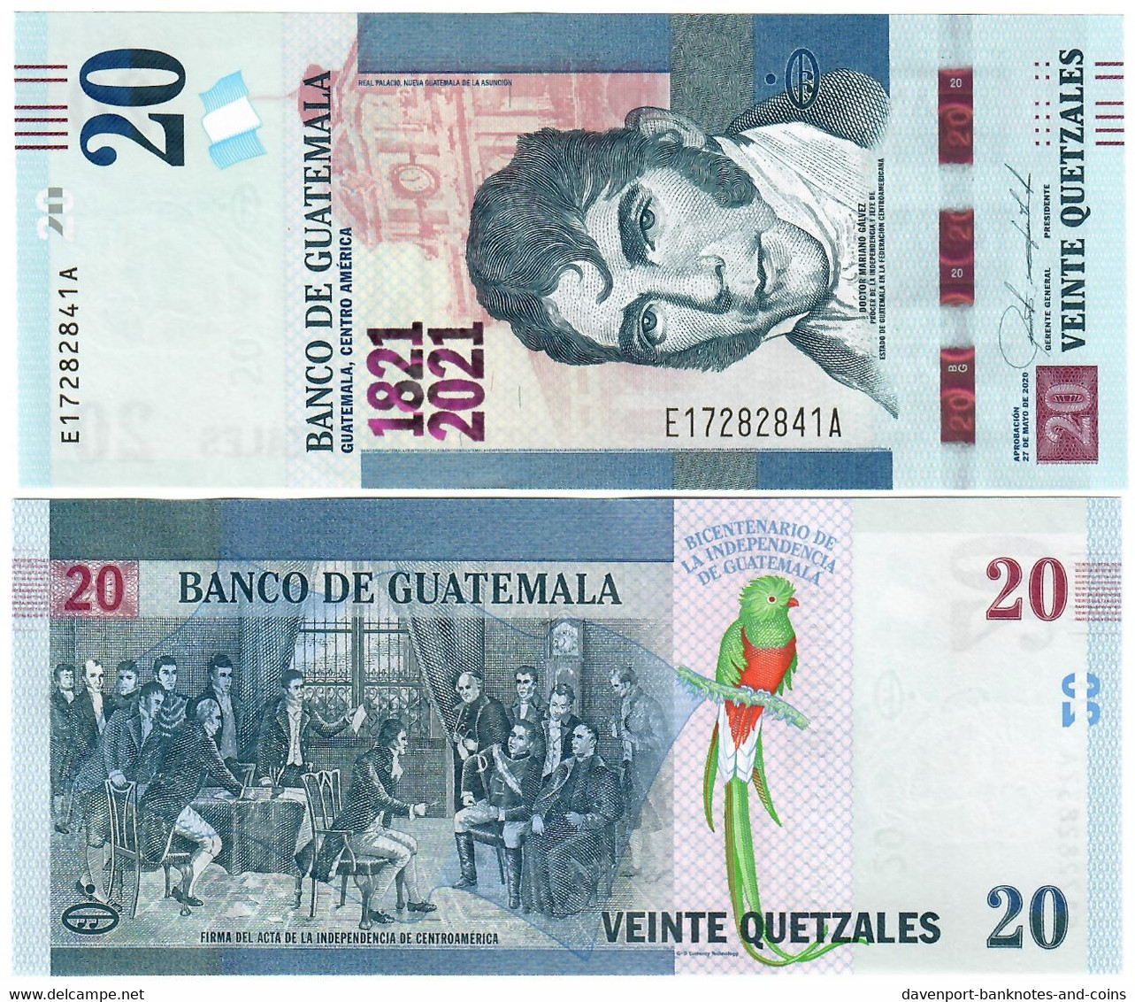 Guatemala 20 Quetzales 2021 UNC Commemorative 1821-2021 - Guatemala