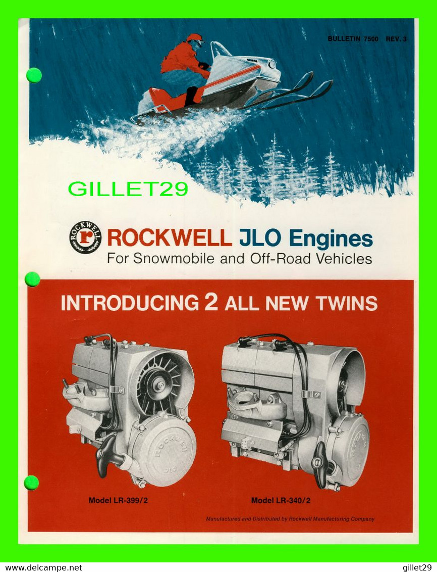 BROCHURE DE 1970 - ROCKWELL JLO ENGINES FOR SNOWMOBILE - 6 PAGES - DIMENSION 22 X 28 Cm - - Canadá