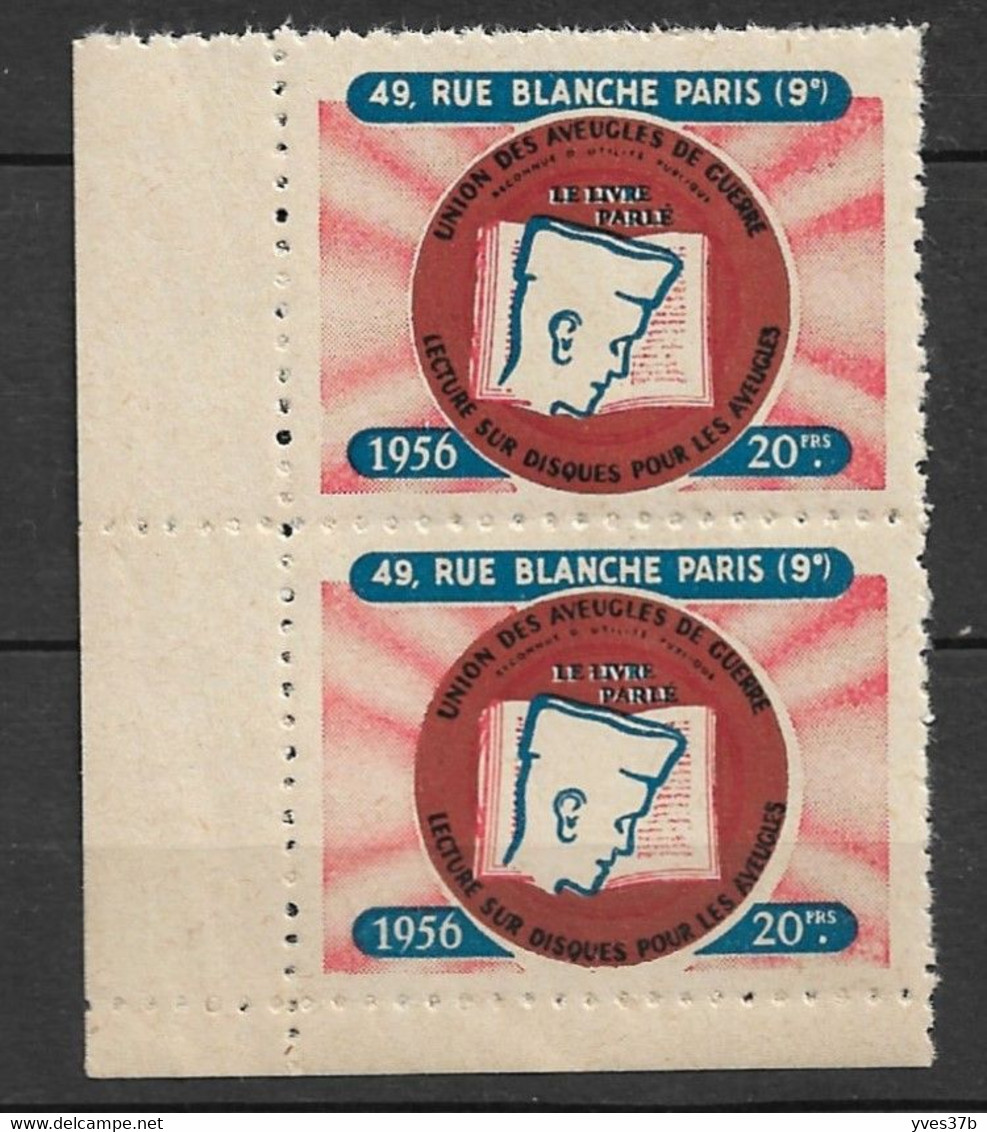 VIGNETTE 1956 Paire Neuf** - Coin De Feuille "Le Livre Parlé - Lecture Sur Disque Pour Les Aveugles" TTB - Sonstige & Ohne Zuordnung