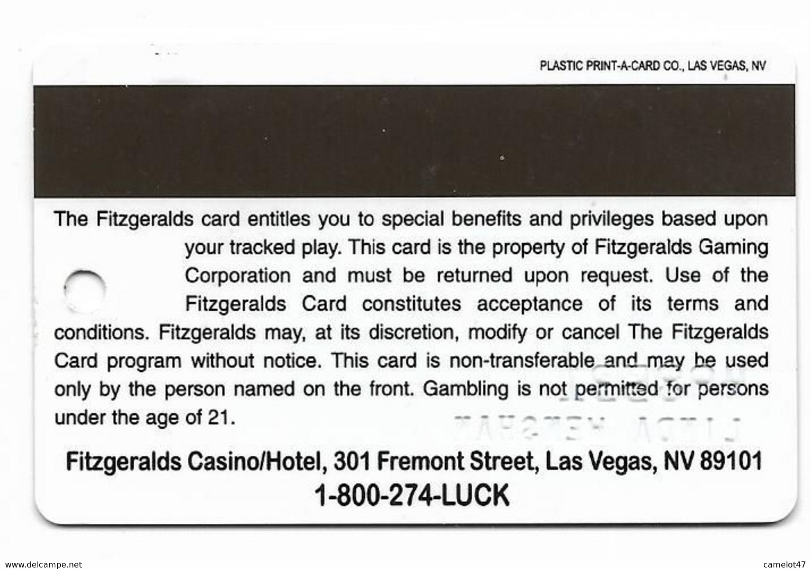 Fitzgeralds Casino, Las Vegas, NV, U.S.A. Used Slot Or Player's Card, # Fitz-7 - Casinokarten