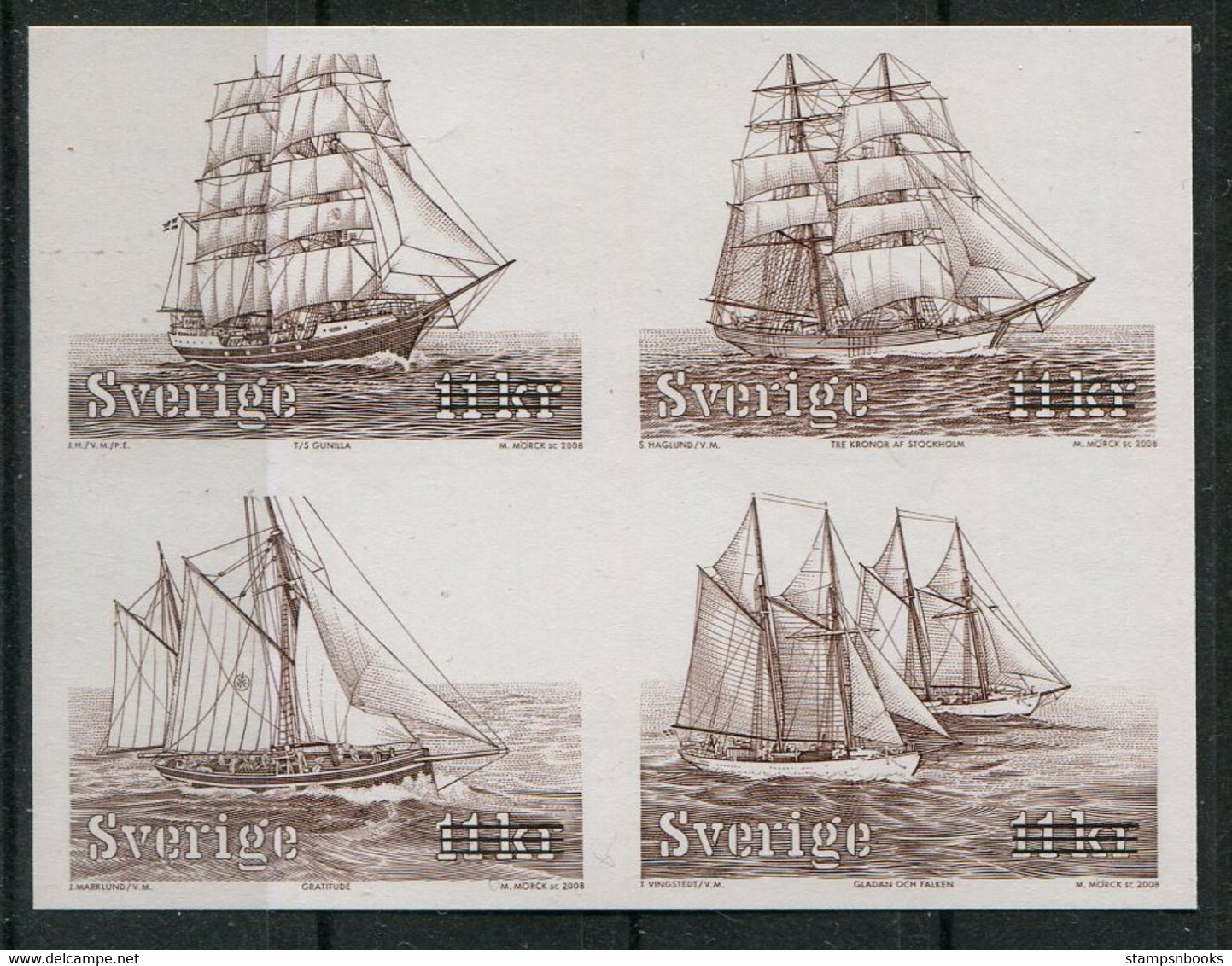 2008 Sweden Blackprint Sailing Ships. Michel 2641-44 Black Print MNH - Probe- Und Nachdrucke