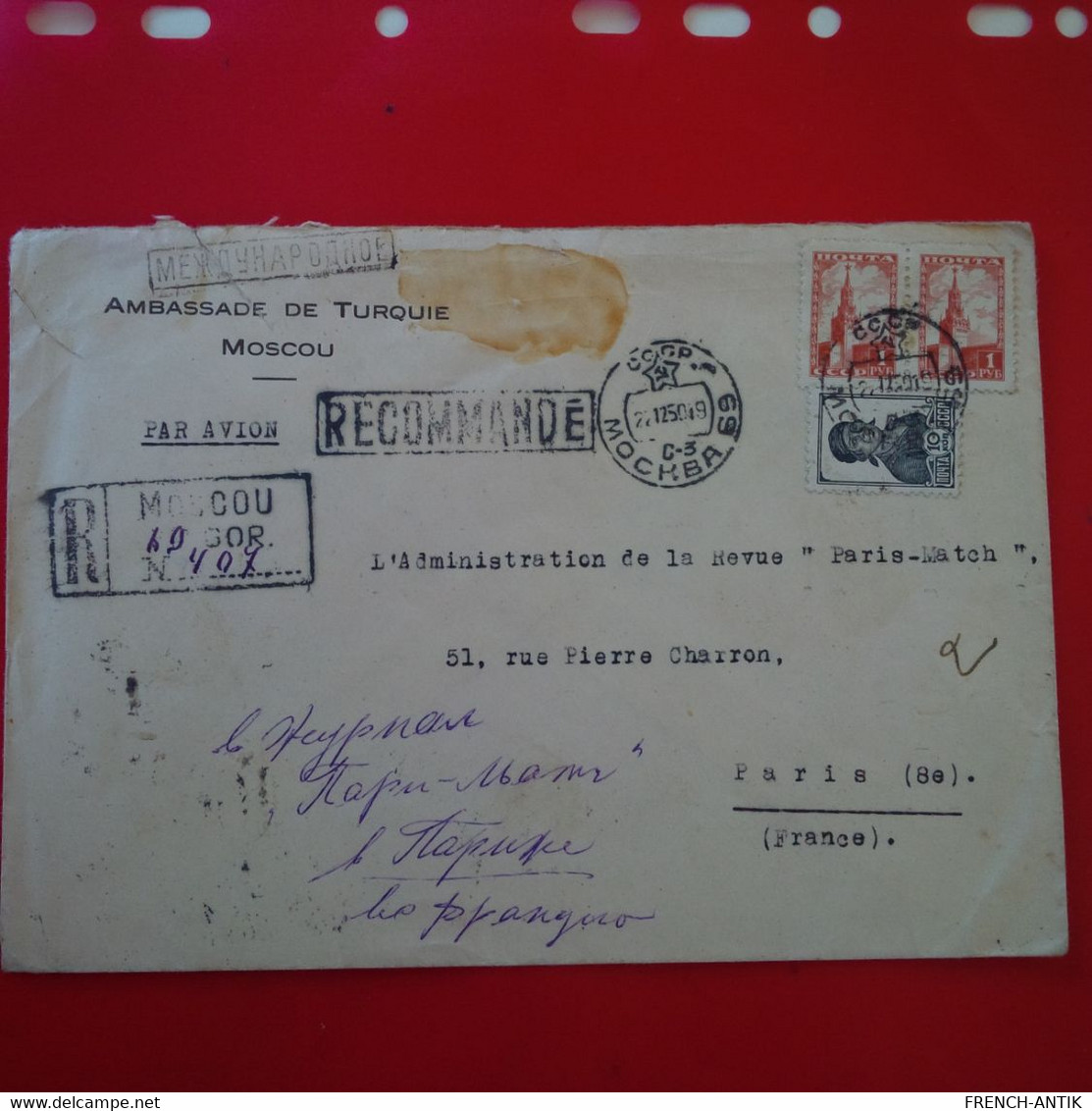 LETTRE AMBASSADE DE TURQUIUE MOSCOU POUR PARIS PARIS MATCH - Lettres & Documents