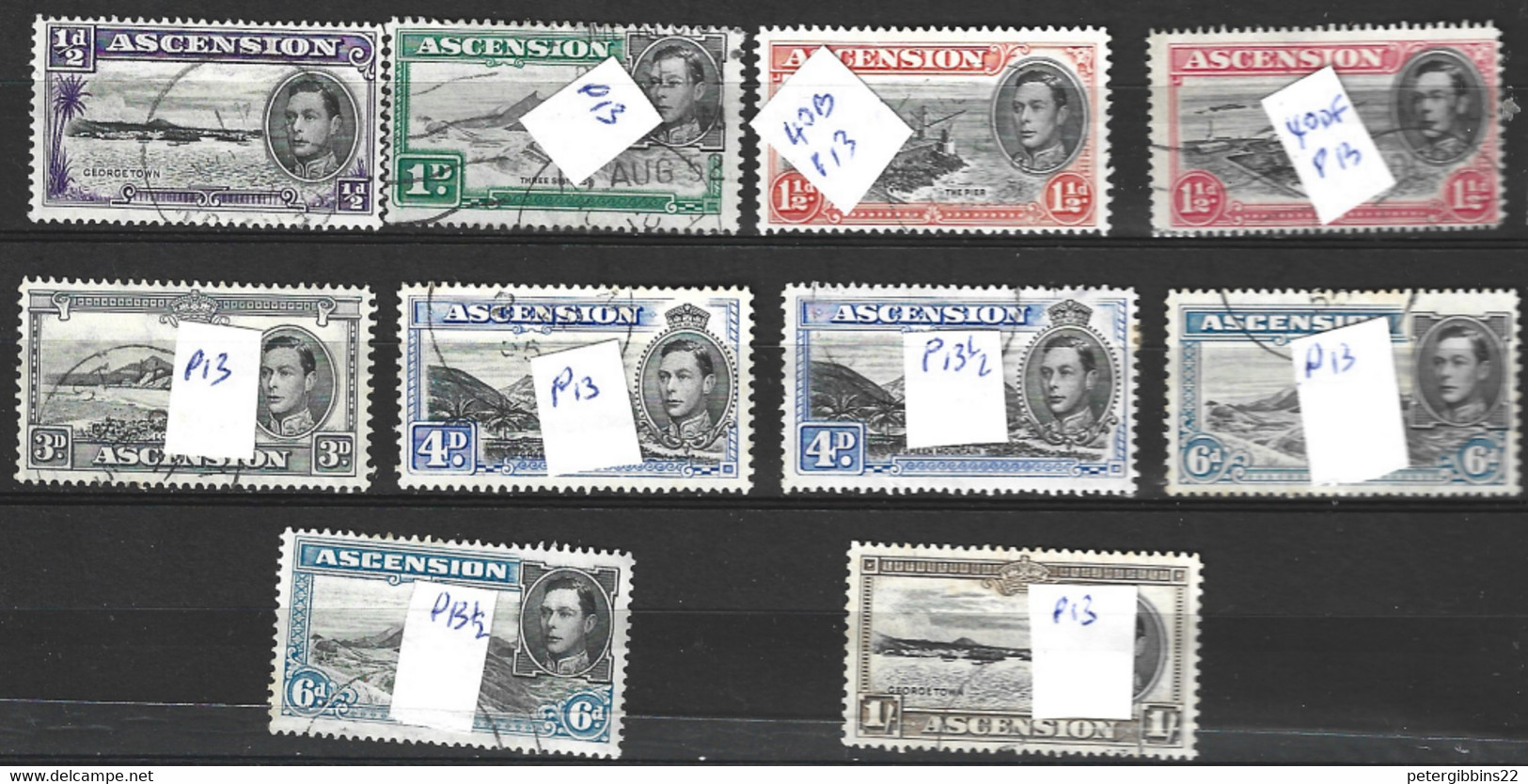 Ascension Islands  1938 Various Values With Perfs  Fine Used - Ascension (Ile De L')