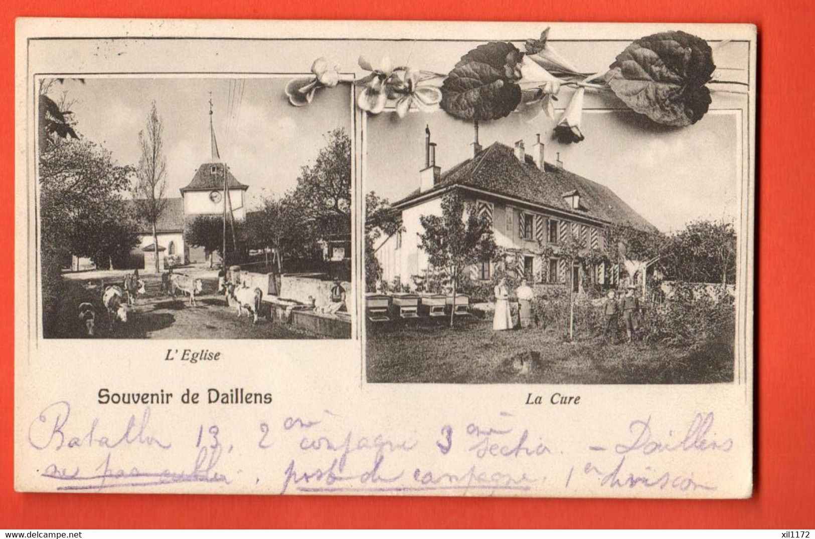 ZQA-15  RARE Souvenir De Daillens, Multivues L'Eglise Et La Cure. ANIME. Cachet Militaire Pour Genève. - Daillens