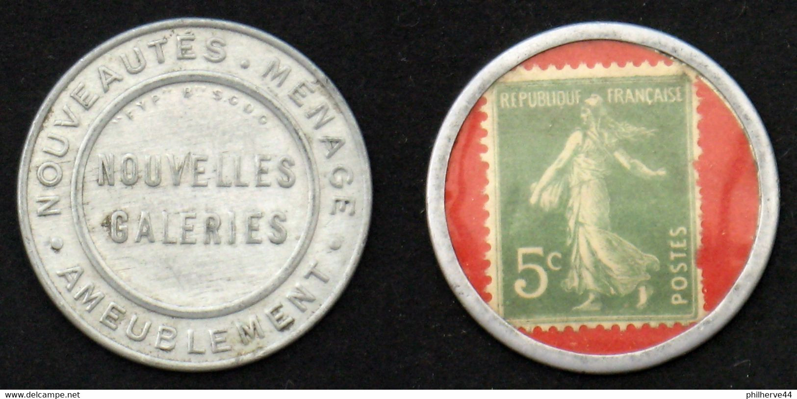 Timbre-monnaie NOUVELLES GALERIES 5c Vert Fond Rouge TB Cote 60€ - Monetary / Of Necessity