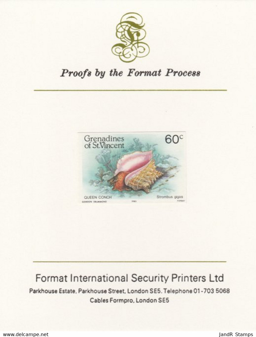 St Vincent - Grenadines 1985 Shell Fish 60c Queen Conch As SG 361, Imperf Proof Format International Proof Card - St.Vincent (1979-...)