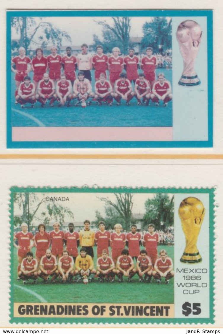 St Vincent - Grenadines 1986 World Cup Football $5 Canada Team - Imperf Cromalin Die Proof (plastic Card) In Magenta & C - St.Vincent (1979-...)