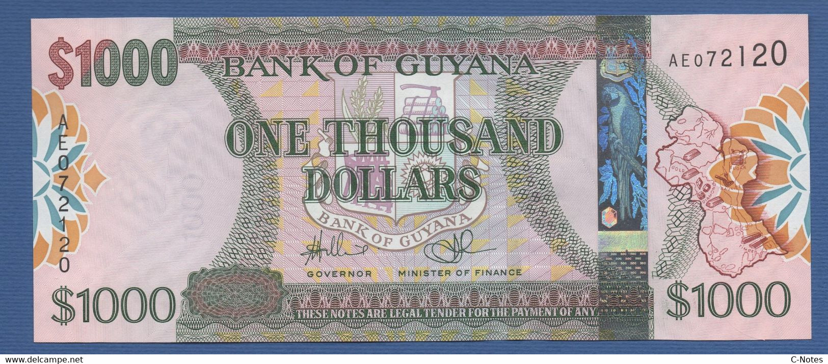 GUYANA - P.38b – 1.000 Dollars ND (2011-2019) UNC Serie AE072120 Printer: Giesecke & Devrient, Germany - Guyana