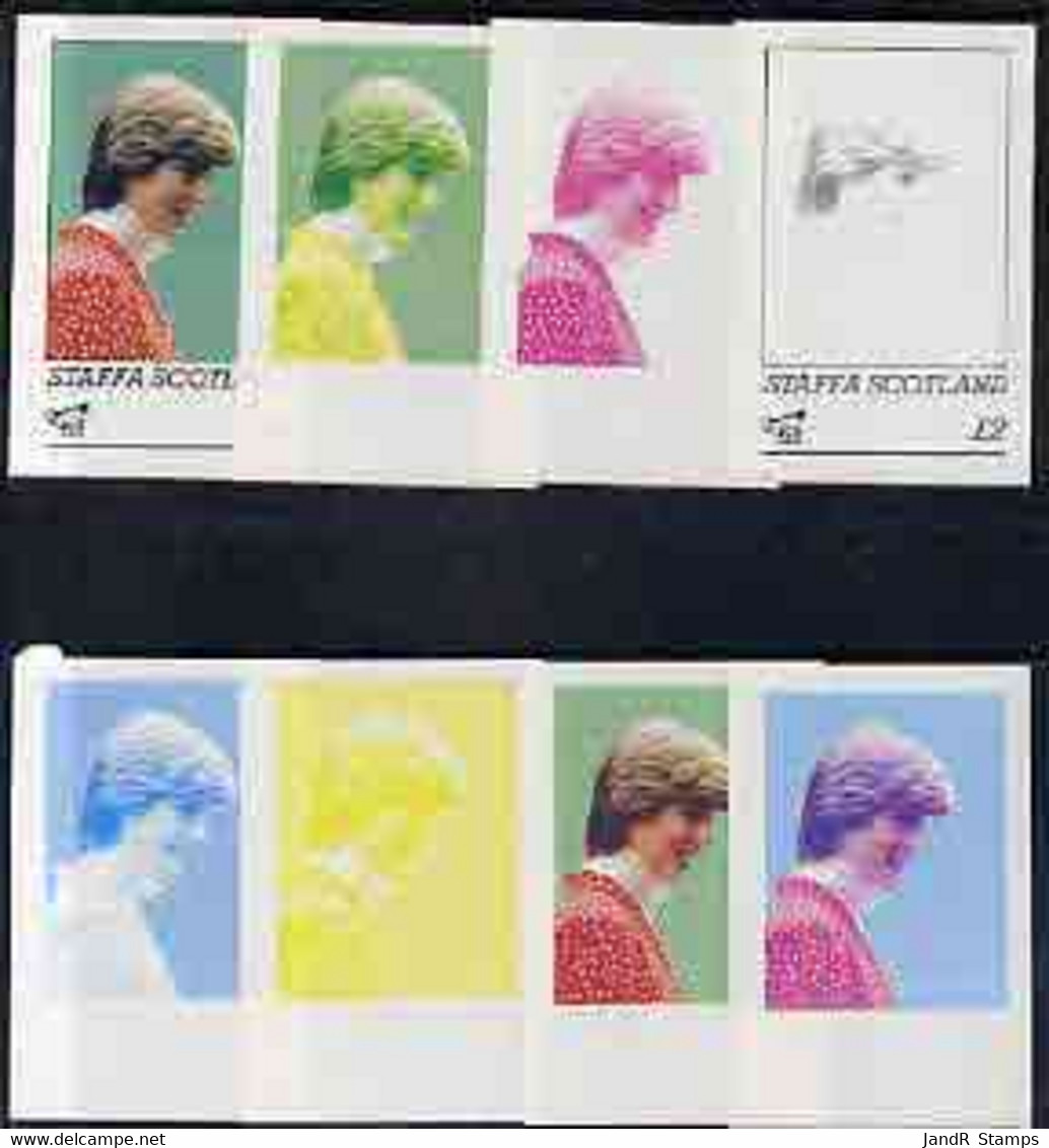 Staffa 1982 Princess Di's 21st Birthday Deluxe Sheet (£2 Value) The Set Of 8 Imperf Progressive Colour Proofs Comprising - Local Issues