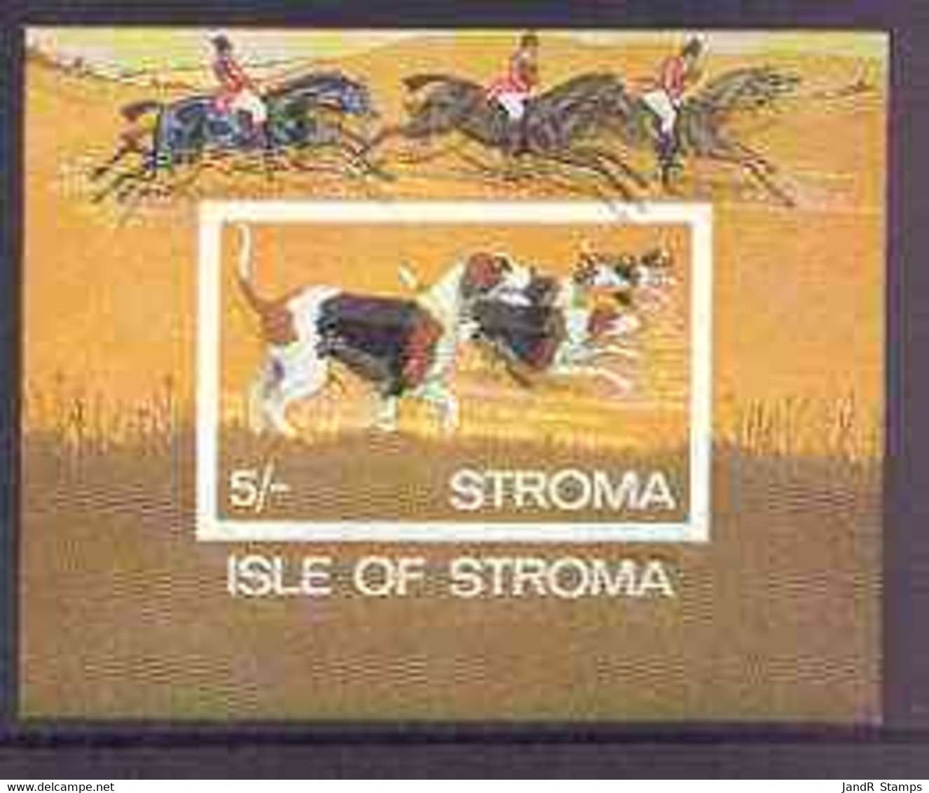 Stroma 1969 Dogs Imperf M/sheet (5s Value Showing Foxhounds) With Fine Colour Shift Of Black Resulting In Dropped Imprin - Local Issues