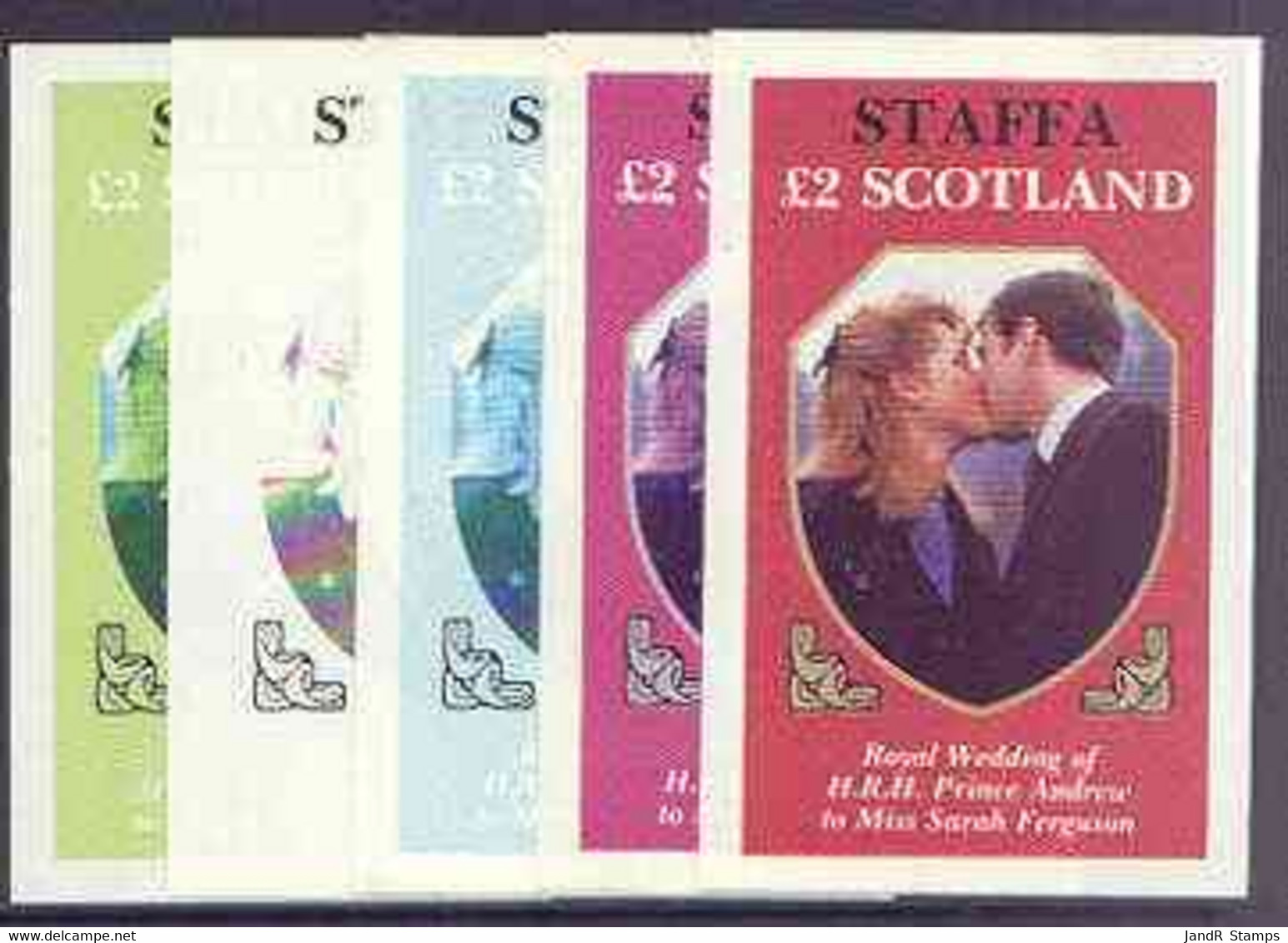 Staffa 1986 Royal Wedding Imperf Deluxe Sheet (£2 Value) Progressive Proofs - Local Issues