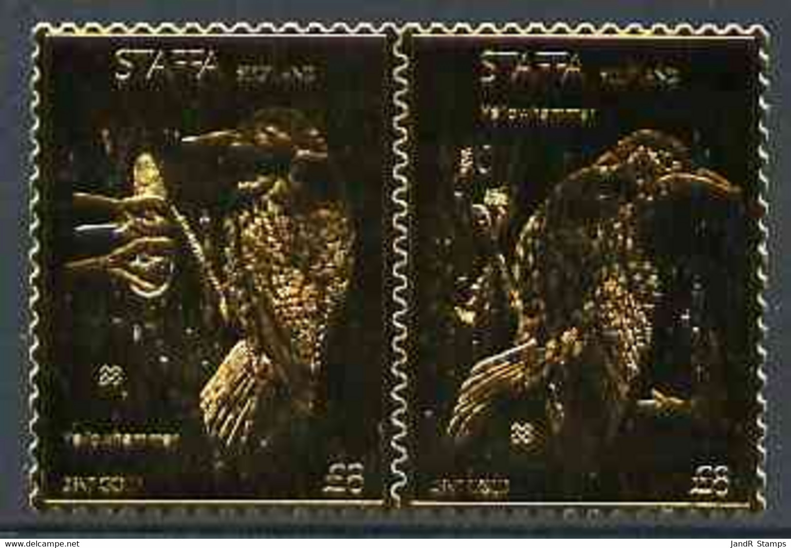 Staffa 1976 Yellow Hammer (Male & Female) £8 + £8 Se-tenant Pair Perforated & Embossed In 23 Carat Gold Foil U/m - Local Issues