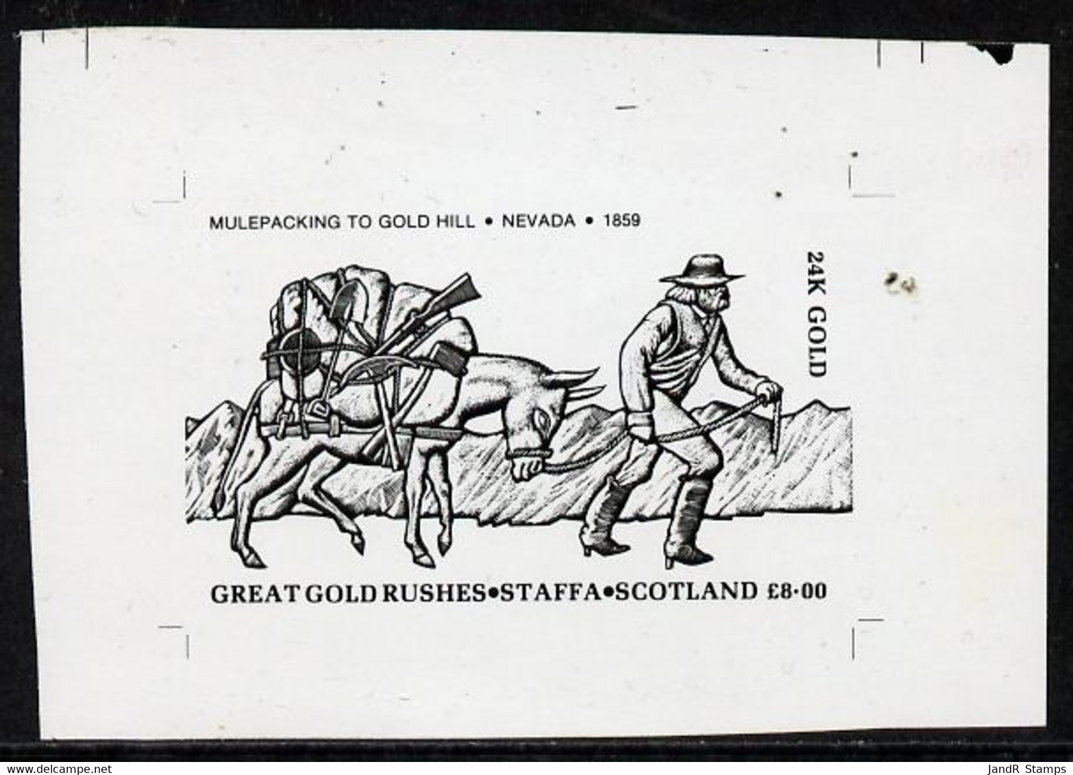 Staffa 1981 Great Gold Rushes £8 Mulepacking To Gold Hill - B&W Bromide Proof Of Yssued Design As Rosen SF 1021 - Local Issues