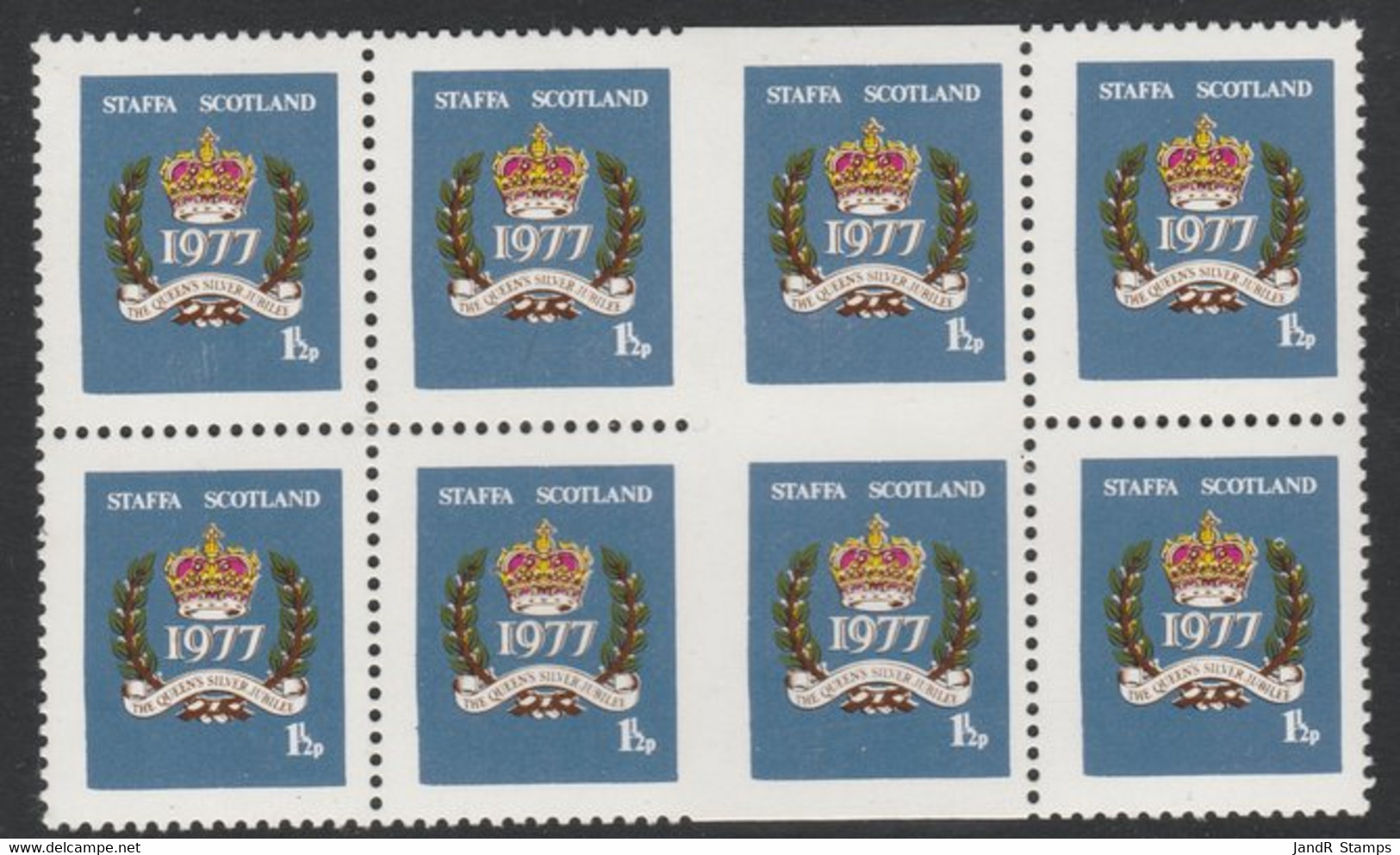 Staffa 1977 Silver Jubilee 1.5p In Block Of 8 Partially Imperforate U/m - Local Issues