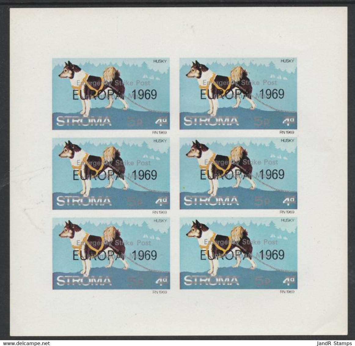 Stroma 1971 Dogs 5p On 4d (Husky) Overprinted 'Emergency Strike Post' For Use On The British Mainland U/m Complete Imper - Local Issues