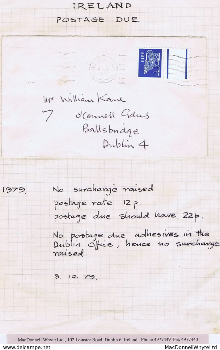 Ireland Postage Due Shortage 1979 Underpaid Cover Allowed Without Postage Due Due To No Stamps Being Available - Portomarken