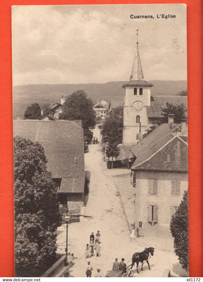 ZQA-31 Cuarnens  L'Eglise Attelage ANIME.  Circulé Avec Timbre Fils De Tell. Steiner 3830 - Cuarnens