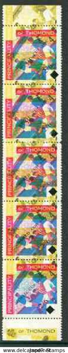 Thomond 1965 Football 4d (Diamond Shaped) Surcharged 2s6d World Cup 1966, U/m Strip Of 5 With Superb 21 Mm Shift Of Yell - Local Issues