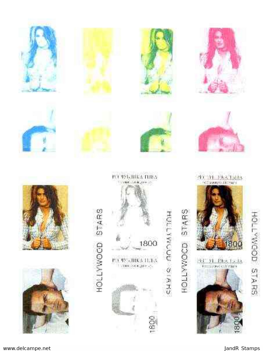 Touva 1995 Hollywood Stars #4 M/sheet 2 Values (Kevin Costner & Cindy Crawford) The Set Of 7 Imperf Progressive Colour P - Tuva