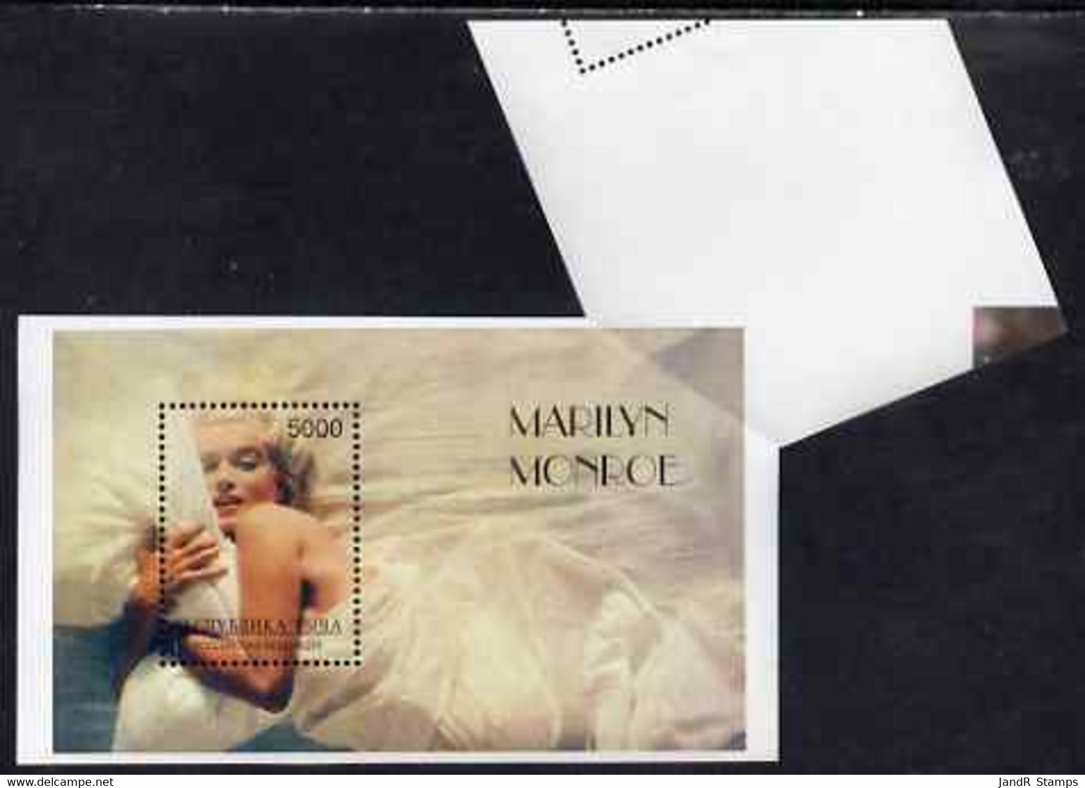 Touva 1996 Marilyn Monroe Perf Souvenir Sheet (5000 Value Rectangular) With Superb Fold-over Error Which Occurred Betwee - Tuva