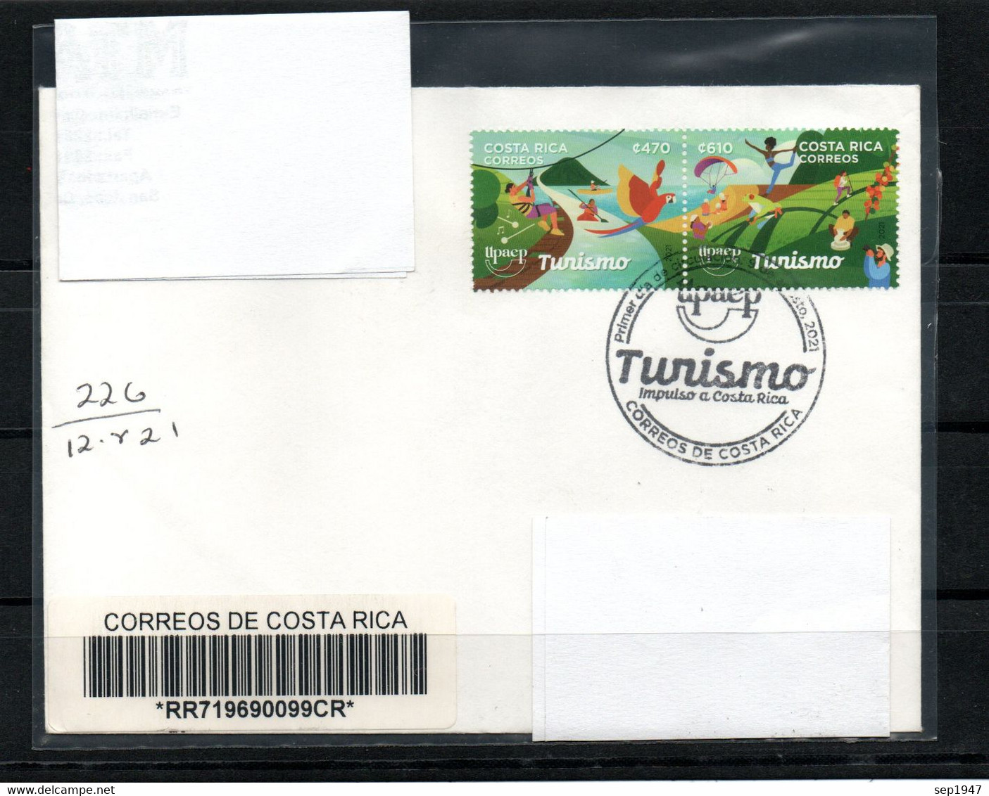 Costa Rica Circulated Cover With America-Upaep Stamps 2021, Tourism, Posted On First Day Of Issue, Very Fine - Costa Rica