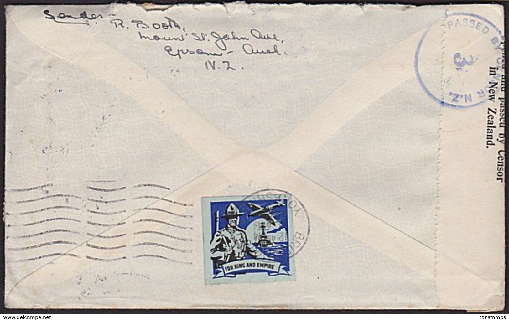 NEW ZEALAND - ENGLAND WWII 6/3 AIRMAIL RATE USING 6s ARMS REVENUE PASSED BY CENSOR 3 KING & EMPIRE CINDERELLA - Briefe U. Dokumente