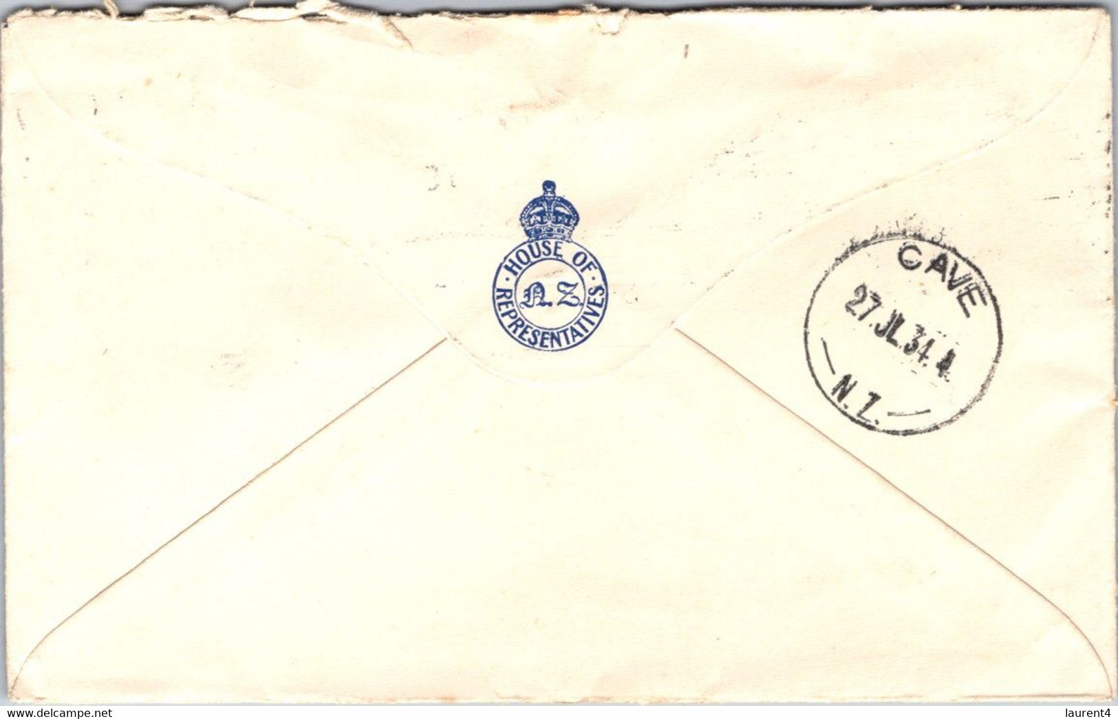 (3 A 18) New Zealand Postmark On Cover (1 Cover) No Stamps - House Of Representatives In Wellington - 1934 - Cartas & Documentos