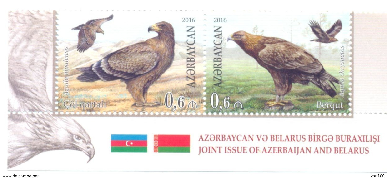 2016. Azerbaijan, Rare Birds, Eagles, Set Of 2v, Joint Issue With Belarus, Mint/** - Azerbaiján