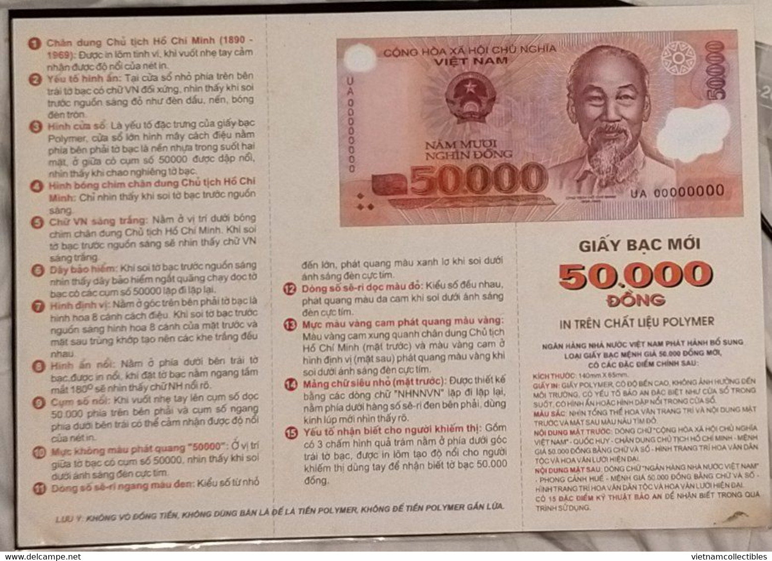 Vietnam Viet Nam Information Leaflet : 50,000 50000 Dong Polymer Banknote / 02 Photos - Viêt-Nam