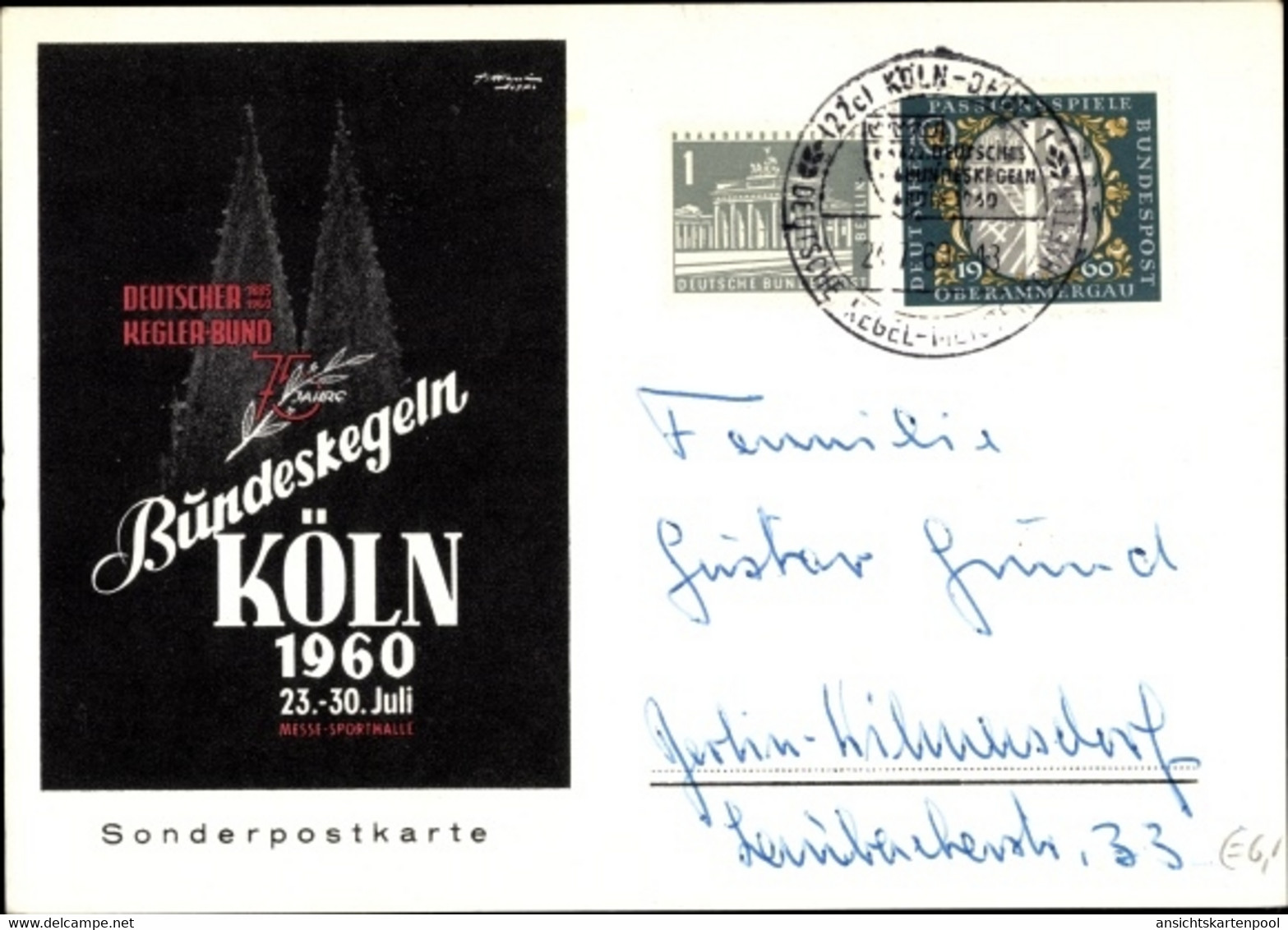 CPA Köln Am Rhein, Bundeskegeln 1960 Deutscher Kegler Bund, Sonderpostkarte - Otros & Sin Clasificación