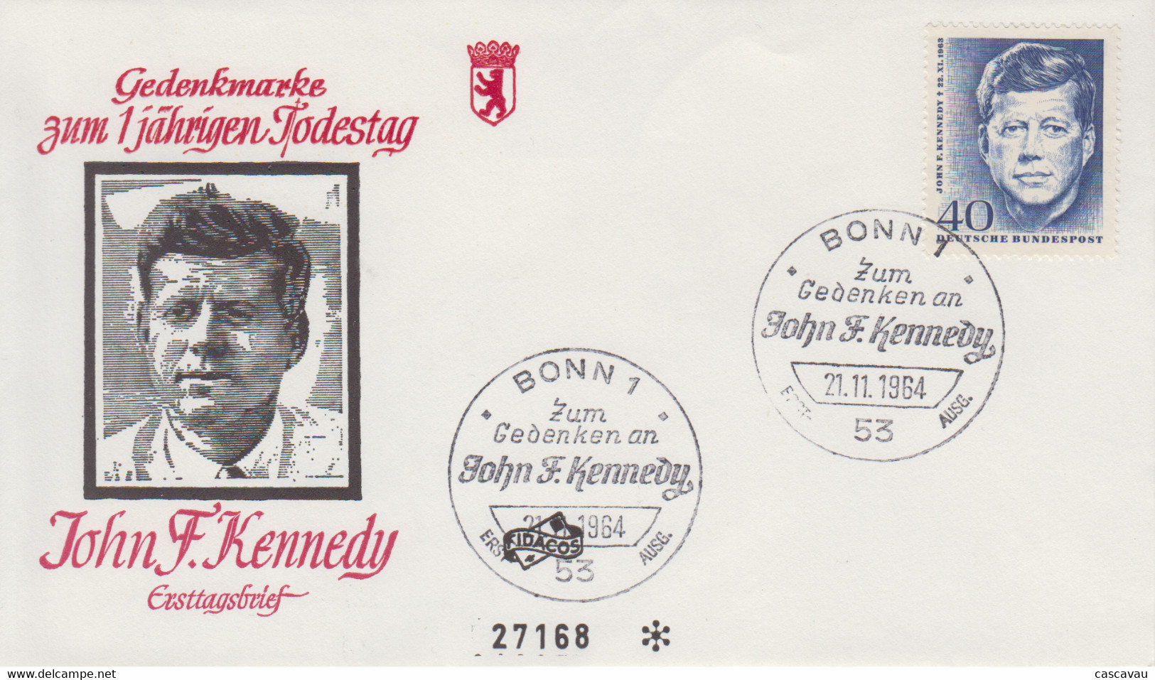 Enveloppe  FDC  1er  Jour   ALLEMAGNE   Anniversaire   Mort    Du    Président   John  KENNEDY    BONN   1964 - Kennedy (John F.)