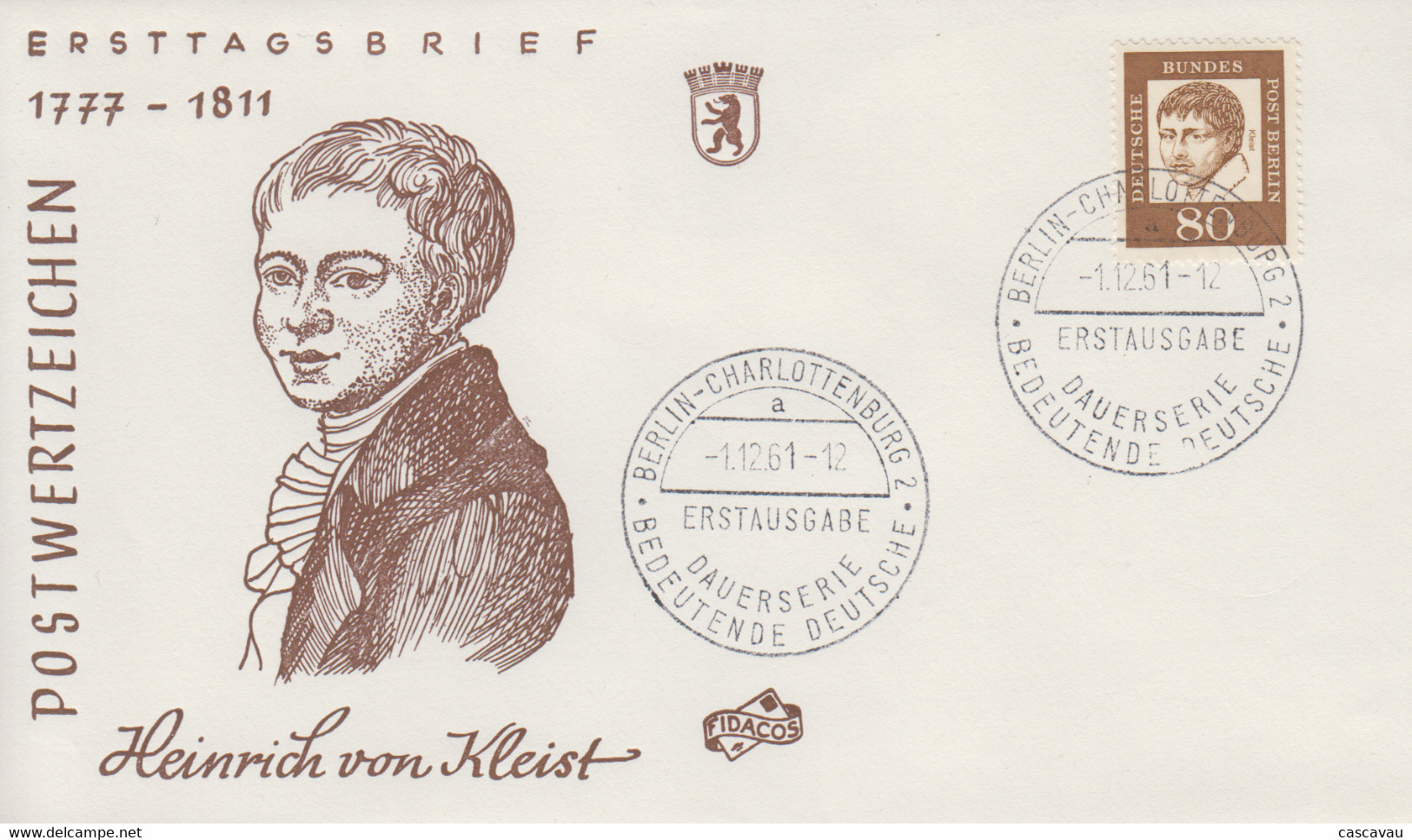 Enveloppe  FDC  1er  Jour  ALLEMAGNE  BERLIN    KLEIST   1961 - 1948-1970