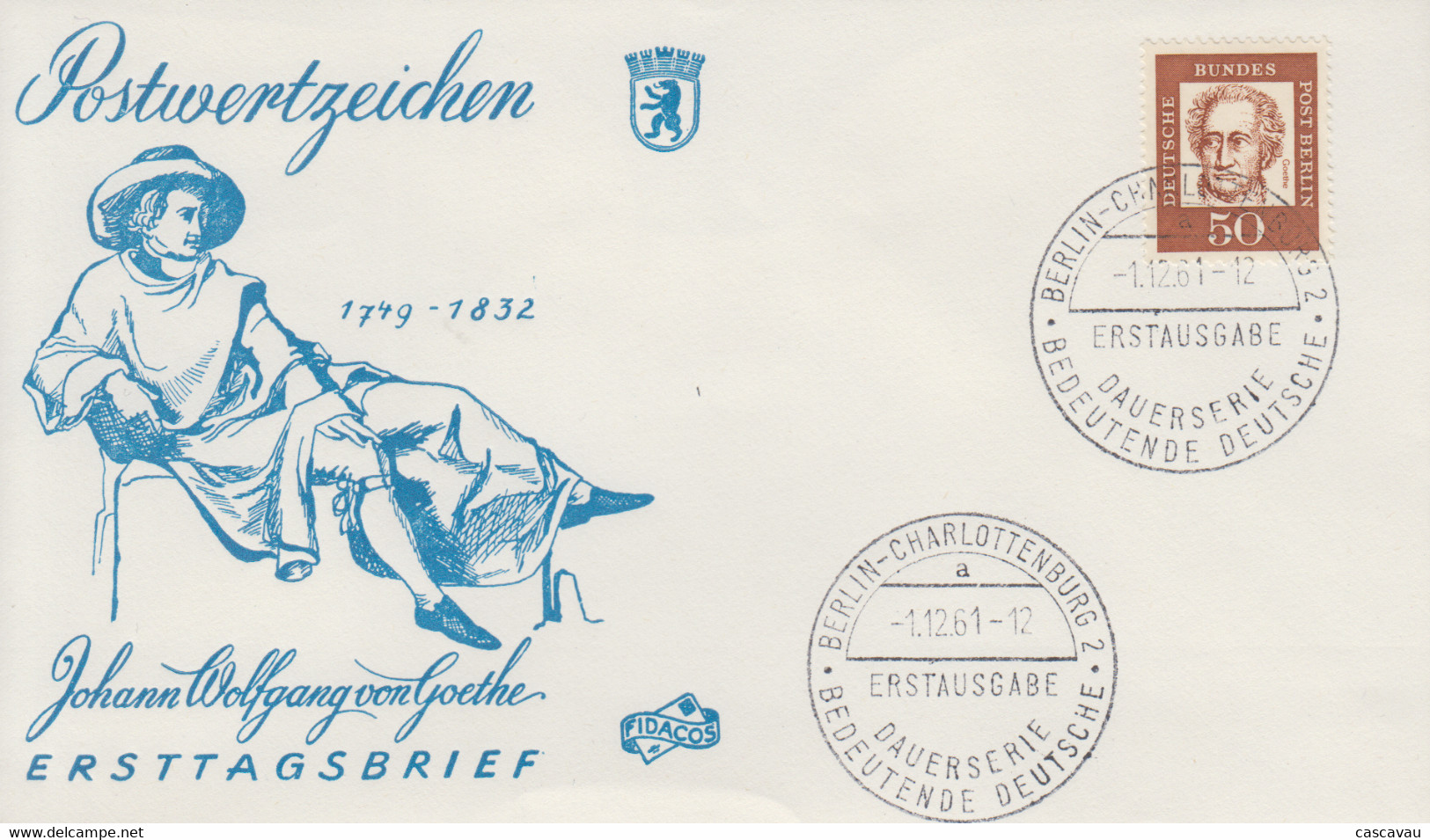 Enveloppe  FDC  1er  Jour  ALLEMAGNE  BERLIN    GOETHE    1961 - 1948-1970