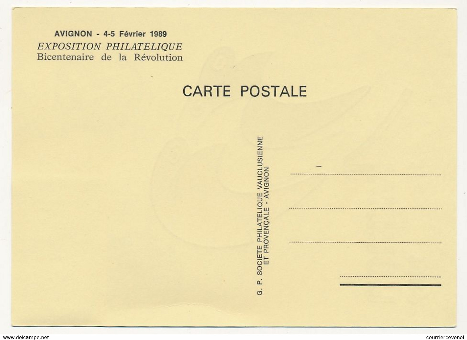 FRANCE - Carte Maximum 2,20 Folon - Cachet Temporaire BICENTENAIRE REVOLUTION - 4/5 Fev 89 AVIGNON - 1980-1989