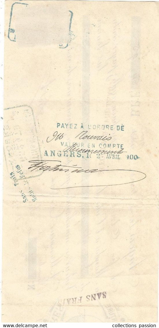 Lettre De Change, Mandat, Droguerie , DIOT FRERES,Angers,1900,timbrée , 2 Scans , Frais Fr 1.65 E - Lettres De Change