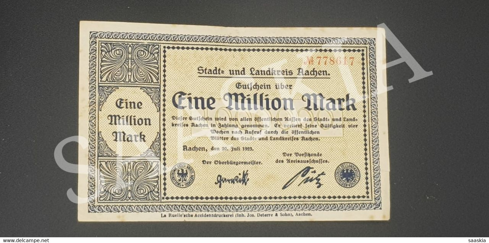#BLT10 - 1 Eine  Million Mark Allemagne B 778617- Radjen Juillet Juli 1923 - Monnaie Argent Billet - 1 Million - 1 Mio. Mark